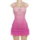 Gradient Pink Mesh Sheath Dresses Elegance Halter Ruched Frilly Mini Dress Sexy Club Outfits Woman Clothing