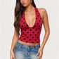Women Polka Dot Halter Top Deep V Neck Sleeveless Backless Slim Fit Cropped Tank Top Vintage Y2K Summer Party Camisole