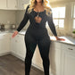 Sexy Jumpsuits Women Metal Decoration Swing Collar Long Sleeve Slim Peach Hip Midnight Street Clubwear Party Overalls