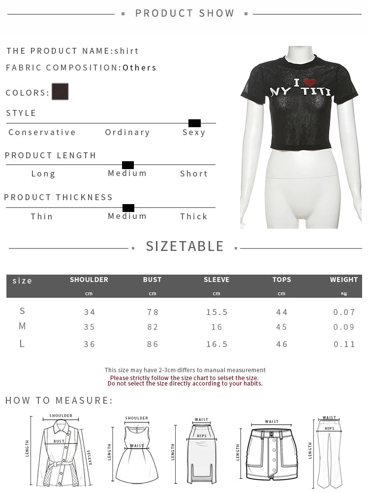 See Through Sexy Crop Tops Women Y2K Letter Print Fit Stretch Hottie Street Summer Sexy Hipster Classic Basis Tees