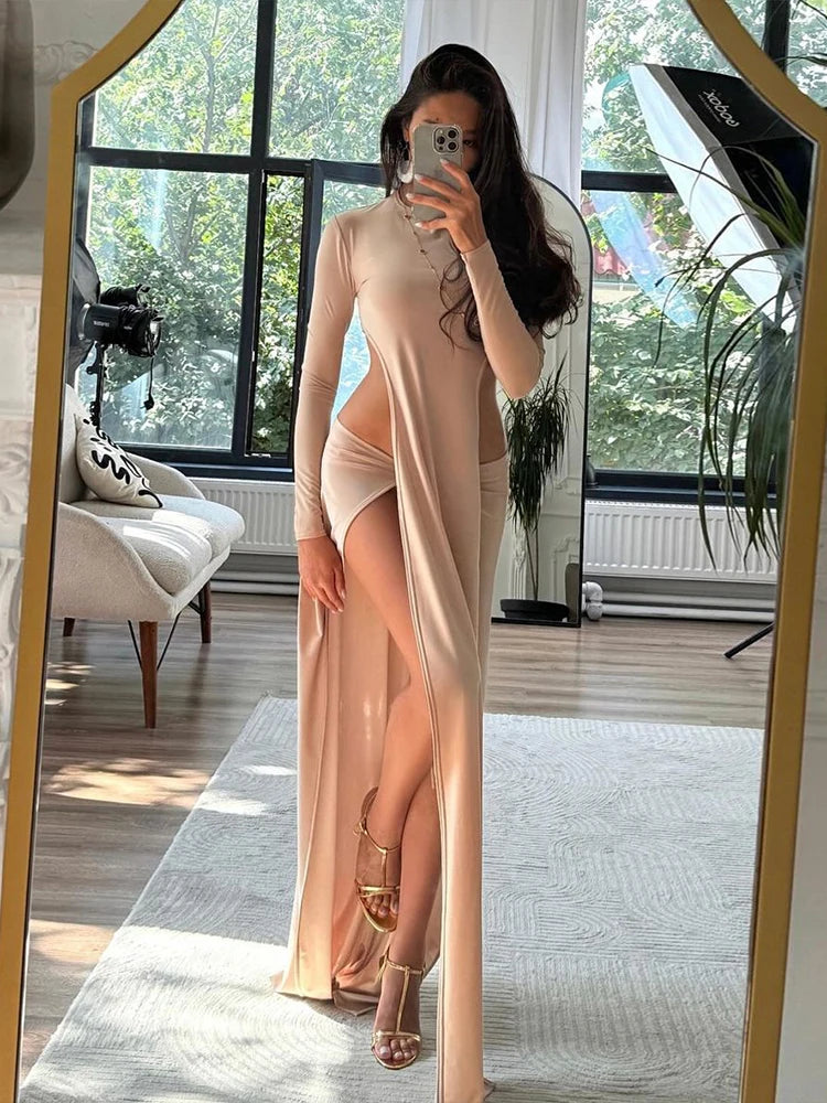 Irregular Hem 2 Piece Set Women Sexy Full Sleeve Backless tops+Skirt Chic Elegant Slim Classic Stretch Club Outfits