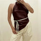 Women Summer High Street Sleeveless Satin Top Camisole Y2K Tie Halter Tops Backless Solid Color Top Party Clubwear