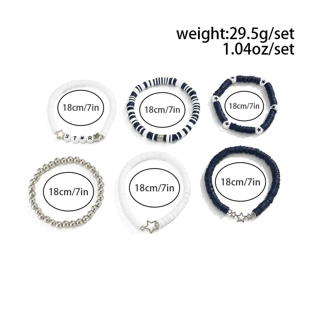 6Pcs Trend Creative Black White Soft Ceramic Acrylic Bead Bracelet Set Versatile Letter Bracelet on Hand Accessory Jewelry