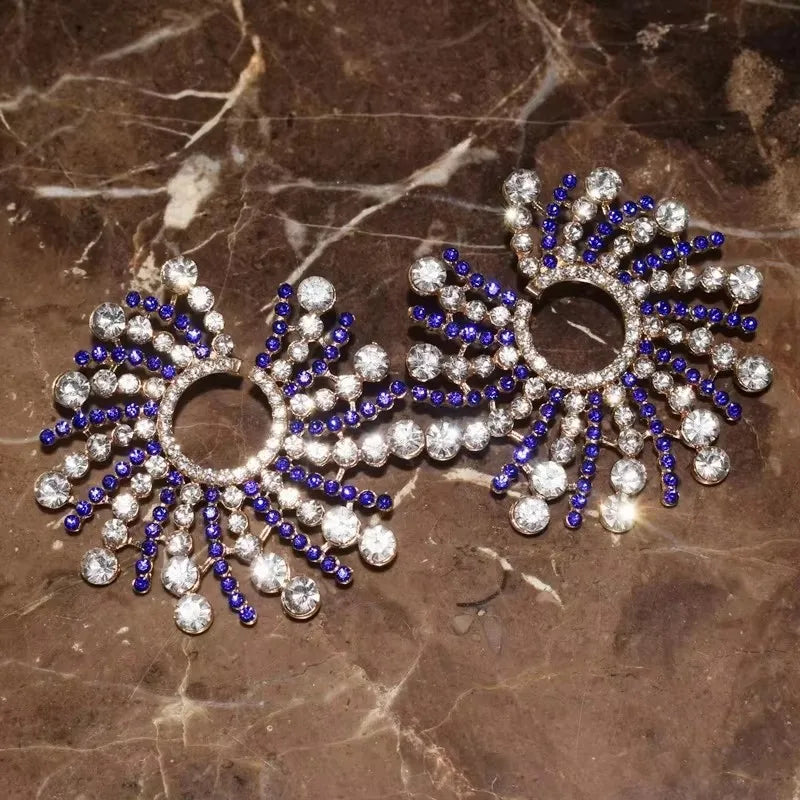New Fashion Women Shiny Rhinestone Sunshine Styles Dangle Earrings Jewelry Boutique Evening Dress Statement Earrings Accessories