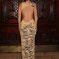 Women Tiger Print Sexy Maxi Dress Elegant Sleeveless Backless Bodycon Long Dress Female Tie Dye Ruched Club Party Dress