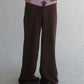 Women Y2K Color Contrast Knit Wide Leg Trousers Drawstring Waist Loose Baggy Knitted Pants Casual Streetwear Long Pants