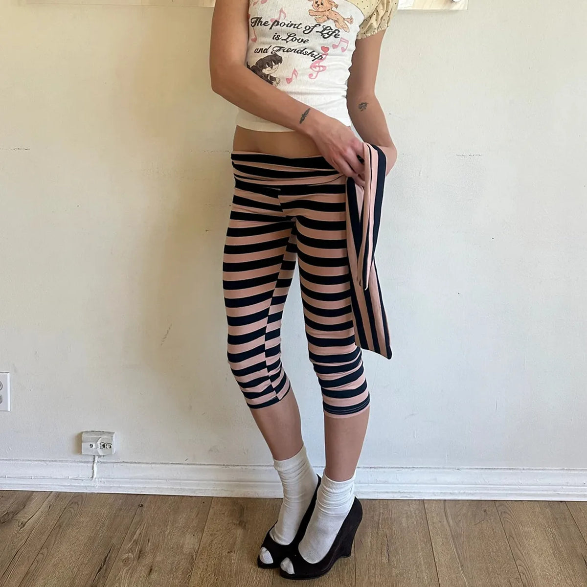 Women Knee Length Capris Low Waist Tie-up Dots Print Slim Short Pants Summer Casual Trouser Y2K Vacation Streetwear
