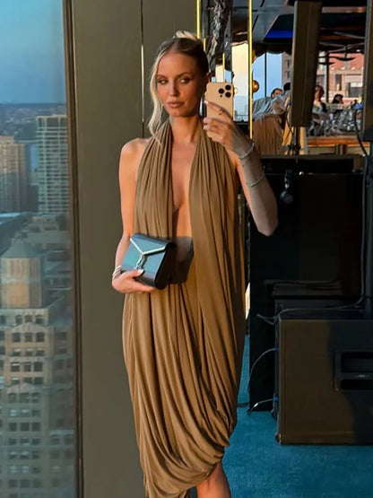 Asymmetrical Draped Open Back Long Dresses Elegant Sexy Cocktail Party Dresses for Woman 2026