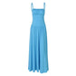 Sleeveless Backless Pleated Maxi Dress Blue Black French Style Elegant Dresses for Woman for Party