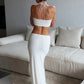 Elegant 2 Piece Set Women Trend Feather Patchwork Backless Halter Bandages Tank Top+Simple Skirts Fashion Party Suit