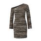 Striped Knitted Sweater Dresses for Woman Fall 2025 Fashion Sexy One Shoulder Long Sleeve Mini Dress
