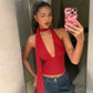 Tie Up Deep V Backless Sexy Crop Tops for Woman Tanks Club Wear Halter Top Summer Woman Clothing