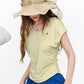 Ruched Waist V-Neck T-Shirt, Heart Metal Detail Fitted Knit Top, Casual Slim Fit Short Sleeve Tee for Women