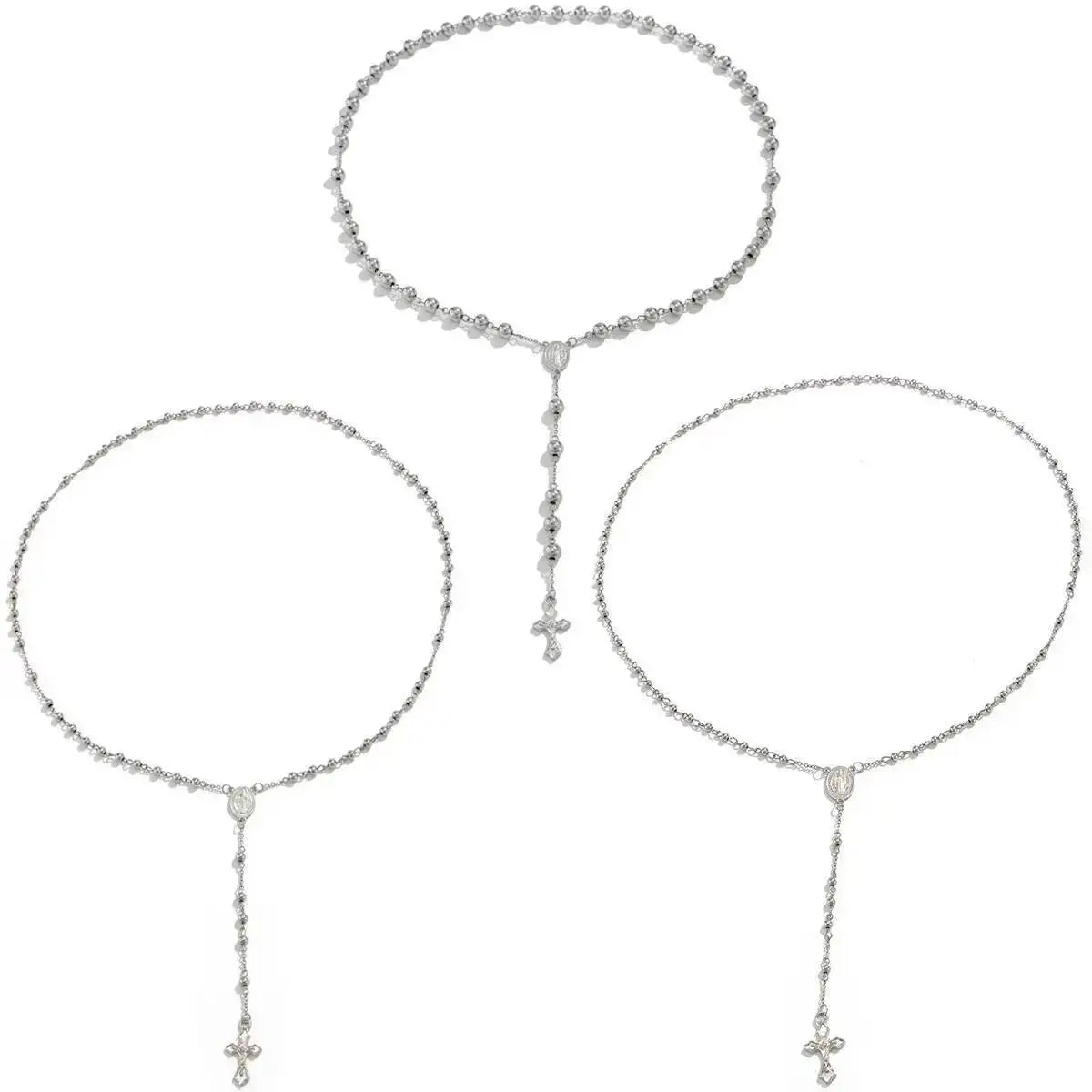 Stainless Steel Jesus Cross Pendant Necklace for Men, Long Chain, Bead Chain, Punk Jewelry, Christian, Hip Hop, 3 Styles