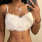 Hottie Backless Furs Tank Top Women Sexy Fashion Halter Bandages Elegant Simple Party Clubwear Trend High Street Vest