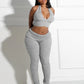 Casual Ribbed Women 2 Piece Set Casual Backless Bandage Halter Tank Tops+Lapel Pants Matching Stretch Sexy Streetwear