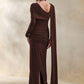Women Asymmetrical Draped One Shoulder Maxi Dress Long Sleeve Waist Ruched High Split Bodycon Club Party Party Dress