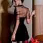 Women Elegant Square Collar Dress Fashion Mesh Patchwork Short Sleeve Stretch Sexy Trend Evening Party Club Bodycon