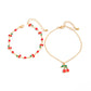 2Pcs/Set Boho Exquisite Red Cherry Pendant Anklet for Women Summer Beach Simple Metal Chain Ankle Barefoot Foot Jewelry