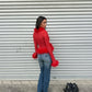 V Neck Faux Fur Collar Mesh Top Long Sleeve Sexy Shirts Fashion 2026 Woman See Through Black Tee Streetwear