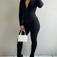 Button Ribbed Knitted Jumpsuit Two Piece Set Fall Winter Clothes Sexy White Long Sleeve Bodycon Jumpsuits