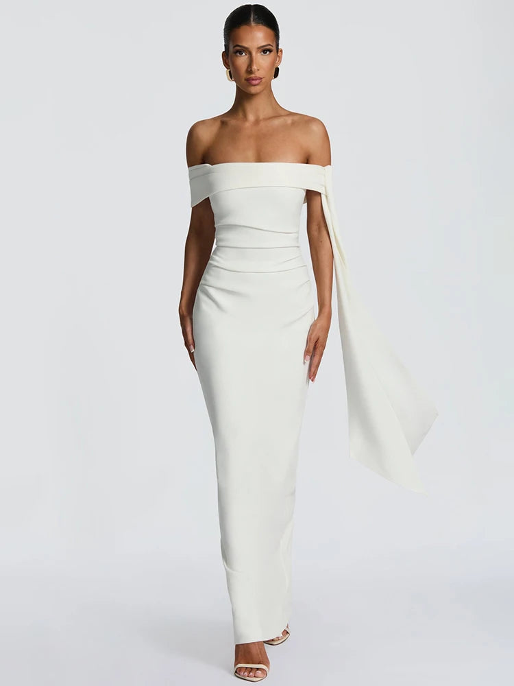 Off-shoulder Strapless Sexy Maxi Dress Women Elegant Sleeveless Backless Draped Ruched Bodycon Club Party Long Dresses