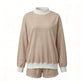 Women Mock Neck Striped Loungewear Two Piece Set Oversized Long Sleeve Sweatshirt And Shorts Casual Pajama Outfit