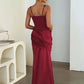 Women Mermaid Maxi Dress Square Neck Sleeveless Ruched Bodycon Long Dress Evening Party Formal Wedding Guest Dresses