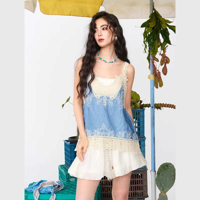 Women's White Elastic Waist Drawstring Ruffle Hem Wide Leg Shorts, Loose Chiffon Bubble Culotte Pants for Daily