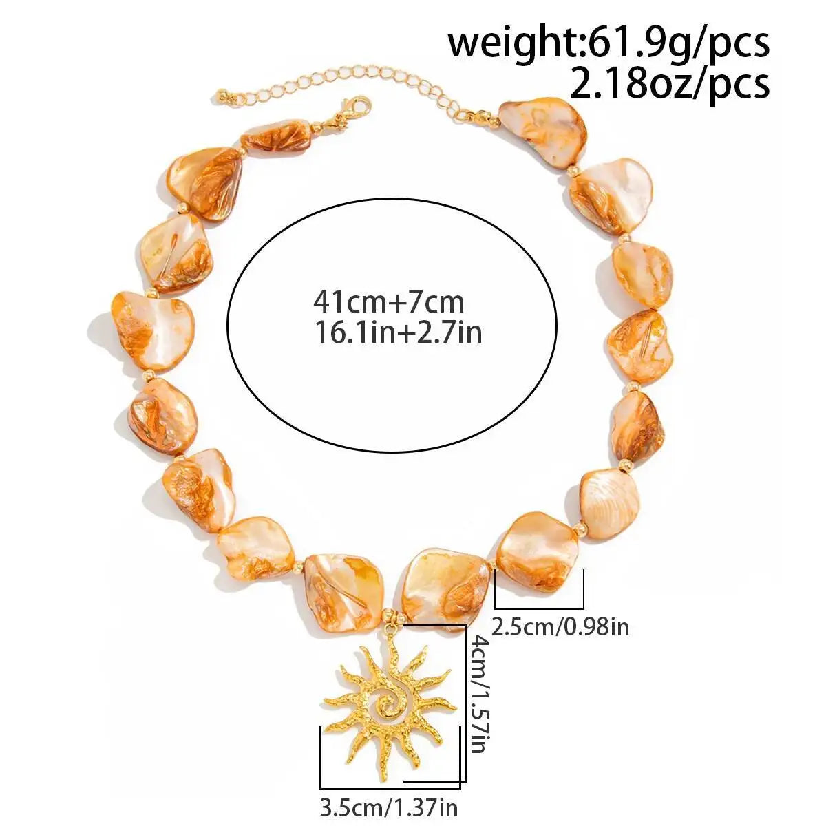 New Boho Irregular Scallop Chain Sun Pendant Necklace for Women Summer Beach Vacation Y2K Clavicle Jewelry Gifts