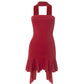 Mesh Scarf Strapless Mini Dresses for Summer Red Sexy Party Outfits Woman Ruffled Dresses