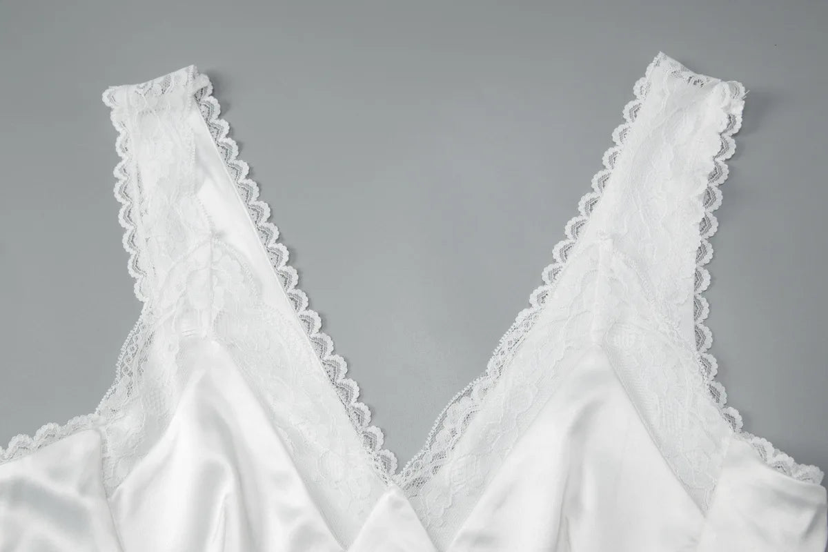 Lace Trim Satin Tank Tops for Woman Sexy White Black V Neck Backless Crop Tops Summer 2026 Woman Fashion