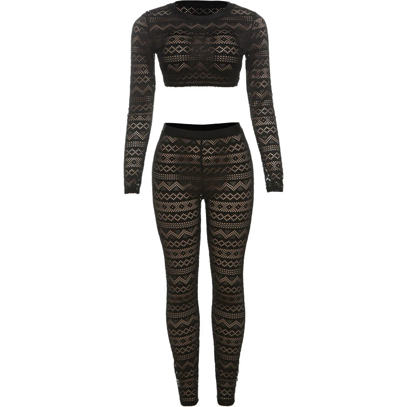 Sexy Women 2 Piece Set Autumn Tracksuit Stretch Long Sleeve Crop Tops+Leggings Solid Basic Skinny Matching Outfits