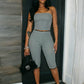Stripe Print 2 Piece Set Woman Summer Trend Wrap Chest Backless Tank Tops+Skinny Crop Pants Sexy Fashion Style Suits