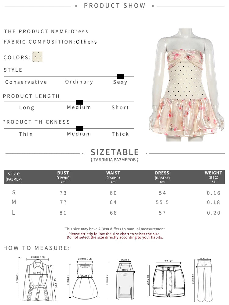 Sweet Style Patchwork Dress Women Polka Dot Floral Print Folds Tierred Skinny Summer Fashion Vacation Chic Mini Bodycon