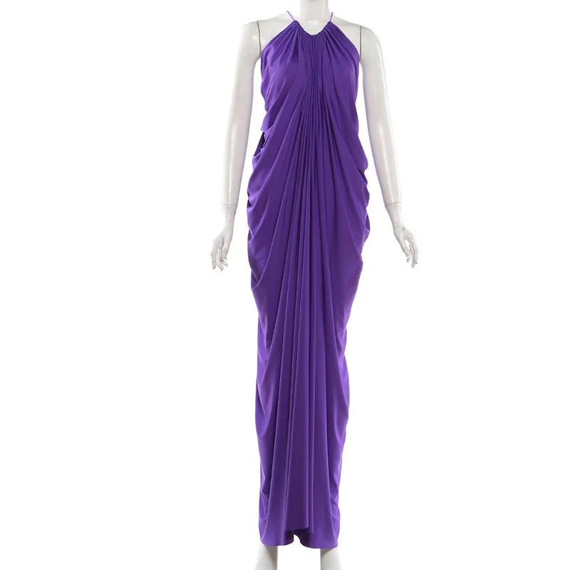 Draped Halterneck High Slit Long Party Dresses Sexy Purple Evening Gown 2026 Summer Maxi Dresses Woman