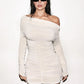 Inclined Shoulder Long Sleeve Sexy Mini Dress For Women Autumn New Fashion Backless Ruched Bodycon Party Sexy Dress
