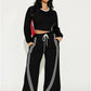 Contrast Stripe Design 2 Piece Set Women o-Neck Full Sleeve Crop Tops+Drawstring Long Pants Casual Sporty Style Suits