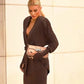 Elegant 2 Piece Set Women V-Neck Shoulder Pads Long Sleeves Folds Tops+Long Skirts Solid Banquet Party Fashion Suits