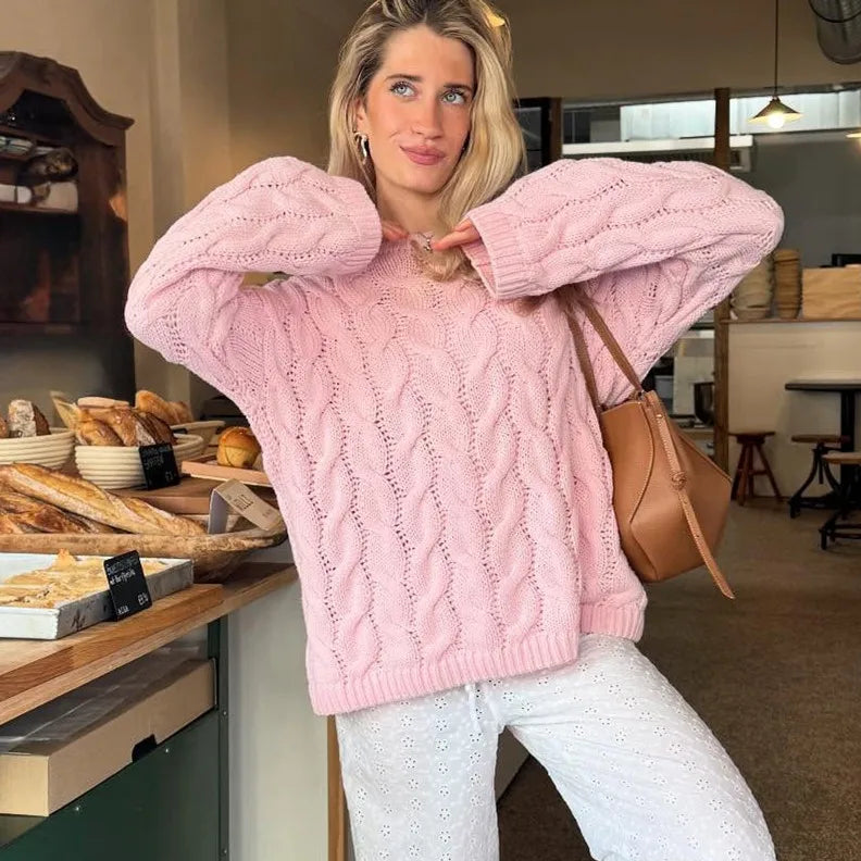Y2K Preppy Crewneck Loose Fit Pullover Knitwear Shirts Women Cable Knit Sweater Winter Warm Sweaters Top Jumpers
