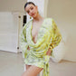 Yellow Floral Tie-dye Print Long Sleeve Mini Dress Fall 2026 Elegant Chiffon Dresses for Woman Clothing