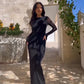 See Through Mesh Long Sleeve Deep V Neck Dress Elegant Black Party Dresses Sexy Vacation Outfits for Women