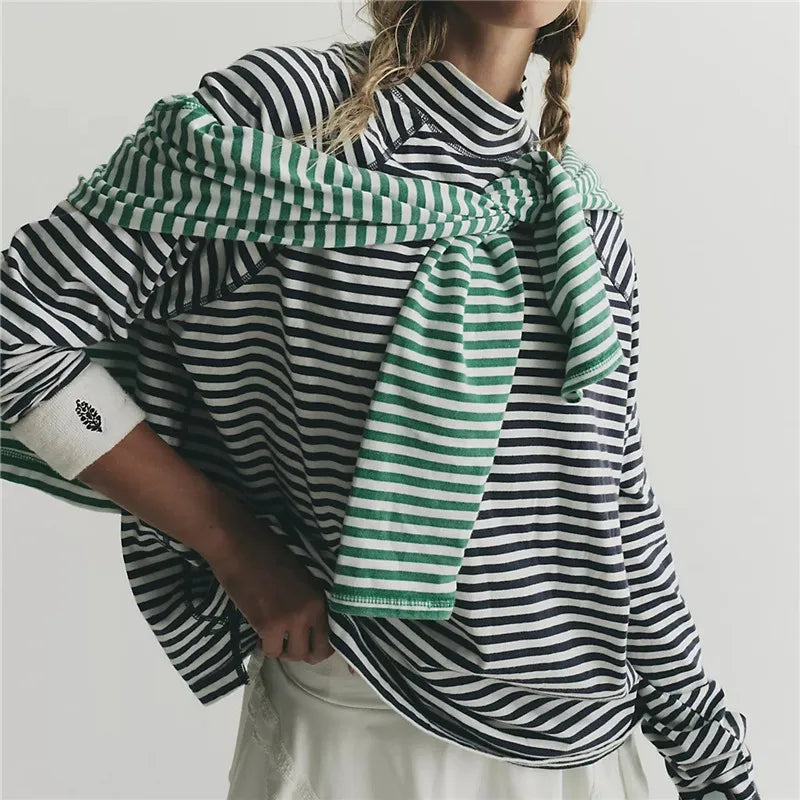 Y2K Women Mock Neck Striped Long Sleeve Top Raglan Oversized T Shirt Casual Outdoor Workout Sportswear with Side Slit