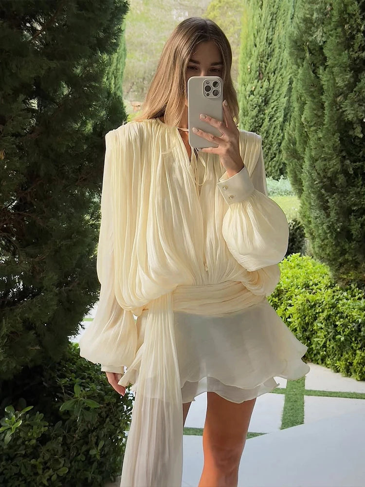 See Through 2piece Set Women Sexy Satin Y2K Lace Up Tierred Hem Dress+Sash Sexy Autumn Trend Matching Clubwear Outfits