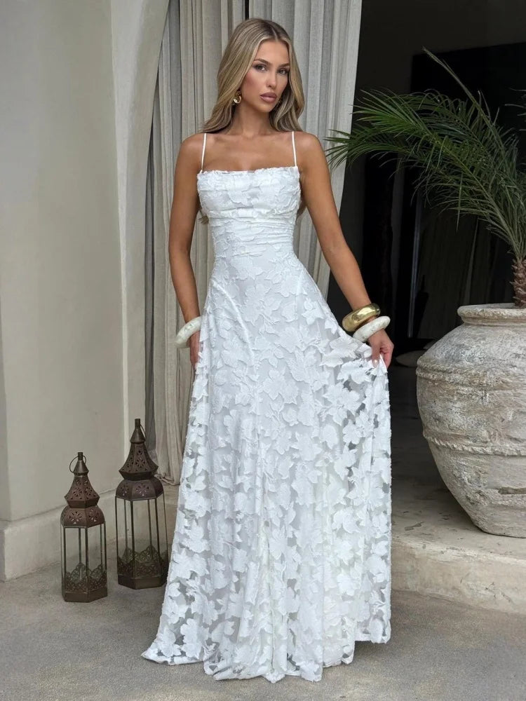 Lace Up Sleeveless Backless Maxi Dress Sexy Elegant White Evening Dresses Woman Party Wear