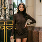 Turtleneck Long Sleeve Mini Dress with Draped Crossover Front Fashion Autumn Winter Dresses 2026