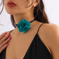 Exaggerated Goth Big Rose Flower Clavicle Chain Necklace for Women Romantic Kpop Adjustable Bowknot Choker Dinner Party Jewelry