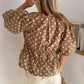 Women's Puff Sleeve T Shirt Tops Summer Fashion Dots Print Round Neck Cinched Waist Blouse for Casual Daily Wear