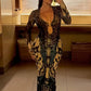 Sexy See Through Dress Woman Butterfly Print Metal Ring Hollow Full Sleeve Splits Clubwear Midnight Elegant Bodycon