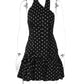 Polka Dot Backless Sexy Mini Dress Women Elegant Halter Off-shoulder Sleeveless Drop Waist Ruffle Club Party Dresses